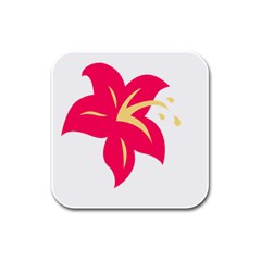 Flower Floral Lily Blossom Red Yellow Rubber Square Coaster (4 Pack)  by Alisyart