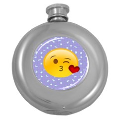 Face Smile Orange Red Heart Emoji Round Hip Flask (5 Oz)