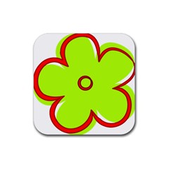 Flower Floral Red Green Rubber Coaster (square)  by Alisyart