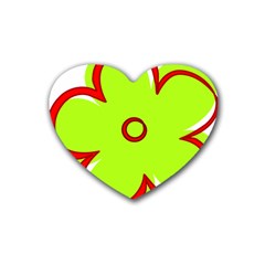 Flower Floral Red Green Rubber Coaster (heart) 