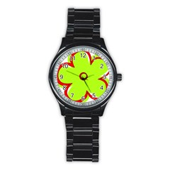 Flower Floral Red Green Stainless Steel Round Watch by Alisyart