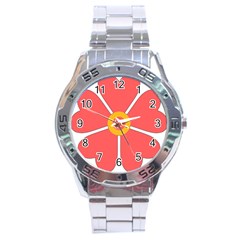 Flower With Heart Shaped Petals Pink Yellow Red Stainless Steel Analogue Watch by Alisyart