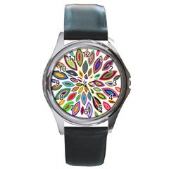 Chromatic Flower Petals Rainbow Round Metal Watch by Alisyart