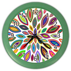 Chromatic Flower Petals Rainbow Color Wall Clocks