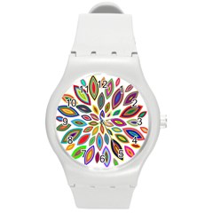 Chromatic Flower Petals Rainbow Round Plastic Sport Watch (m)