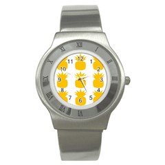 Fruit Pineapple Printable Orange Yellow Stainless Steel Watch