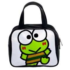 Frog Green Big Eye Face Smile Classic Handbags (2 Sides)