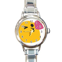 Happy Heart Love Face Emoji Round Italian Charm Watch