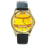 Honet Bee Sweet Yellow Round Gold Metal Watch Front