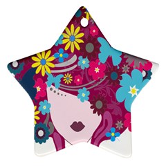 Floral Butterfly Hair Woman Star Ornament (two Sides)