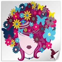 Floral Butterfly Hair Woman Canvas 16  X 16  