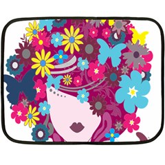 Floral Butterfly Hair Woman Double Sided Fleece Blanket (mini) 