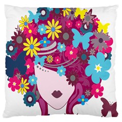 Floral Butterfly Hair Woman Large Cushion Case (one Side)