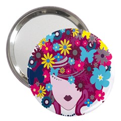 Floral Butterfly Hair Woman 3  Handbag Mirrors by Alisyart