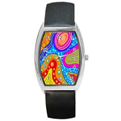 Hand Painted Digital Doodle Abstract Pattern Barrel Style Metal Watch by Simbadda