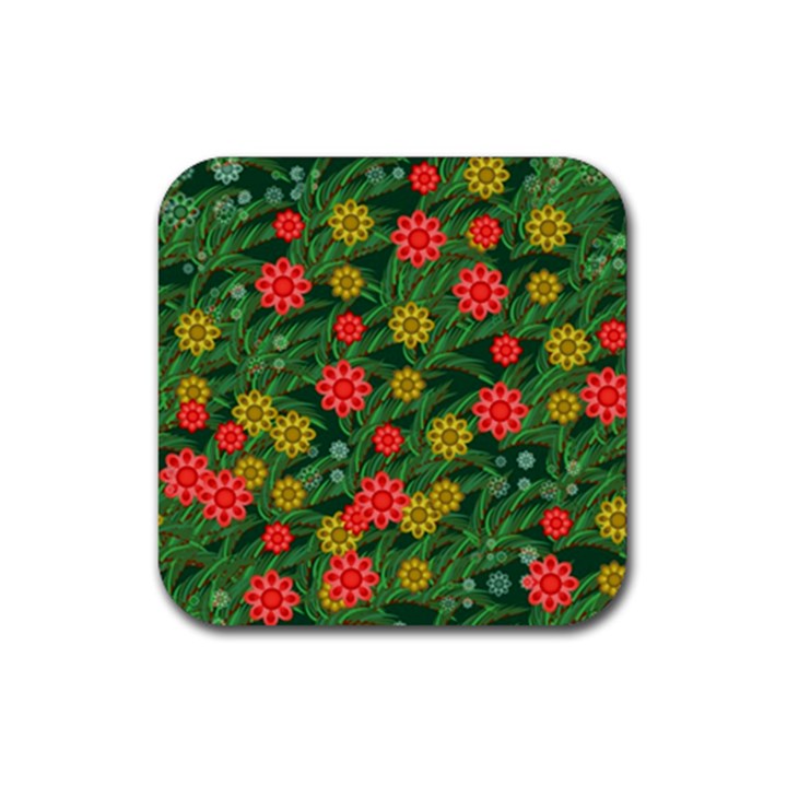 Completely Seamless Tile With Flower Rubber Coaster (Square) 