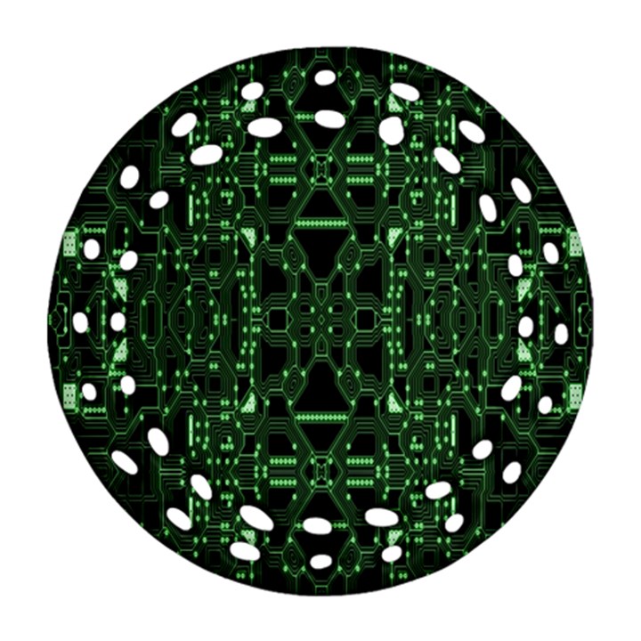 An Overly Large Geometric Representation Of A Circuit Board Ornament (Round Filigree)