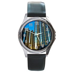 Two Abstract Architectural Patterns Round Metal Watch