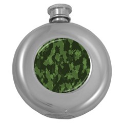 Camouflage Green Army Texture Round Hip Flask (5 Oz) by Simbadda