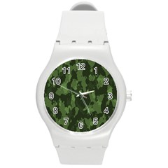 Camouflage Green Army Texture Round Plastic Sport Watch (m) by Simbadda