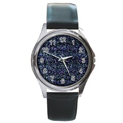 Pixel Colorful And Glowing Pixelated Pattern Round Metal Watch by Simbadda