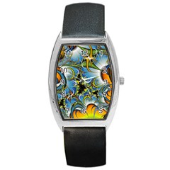 Fractal Background With Abstract Streak Shape Barrel Style Metal Watch by Simbadda