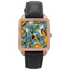 Fractal Background With Abstract Streak Shape Rose Gold Leather Watch  by Simbadda