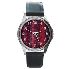 Colorful And Glowing Pixelated Pixel Pattern Round Metal Watch