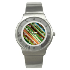 Colorful Stripe Extrude Background Stainless Steel Watch by Simbadda