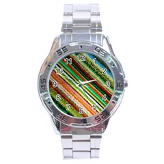 Colorful Stripe Extrude Background Stainless Steel Analogue Watch by Simbadda