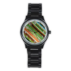 Colorful Stripe Extrude Background Stainless Steel Round Watch by Simbadda