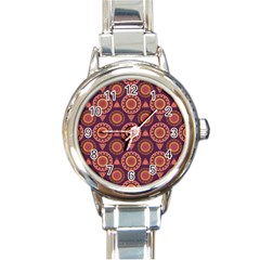 Abstract Seamless Mandala Background Pattern Round Italian Charm Watch by Simbadda