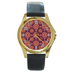 Abstract Seamless Mandala Background Pattern Round Gold Metal Watch by Simbadda