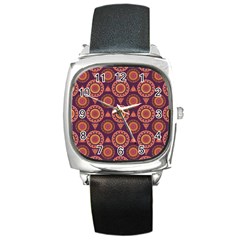 Abstract Seamless Mandala Background Pattern Square Metal Watch by Simbadda