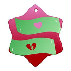 Money Green Pink Red Broken Heart Dollar Sign Snowflake Ornament (two Sides)