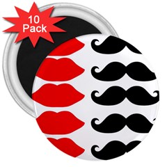 Mustache Black Red Lips 3  Magnets (10 Pack)  by Alisyart