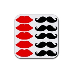 Mustache Black Red Lips Rubber Coaster (square) 