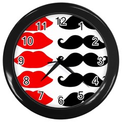 Mustache Black Red Lips Wall Clocks (black) by Alisyart