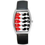 Mustache Black Red Lips Barrel Style Metal Watch Front