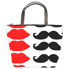 Mustache Black Red Lips Bucket Bags