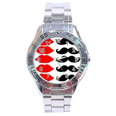 Mustache Black Red Lips Stainless Steel Analogue Watch