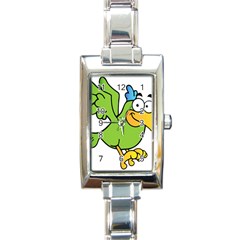 Parrot Cartoon Character Flying Rectangle Italian Charm Watch
