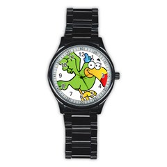 Parrot Cartoon Character Flying Stainless Steel Round Watch by Alisyart