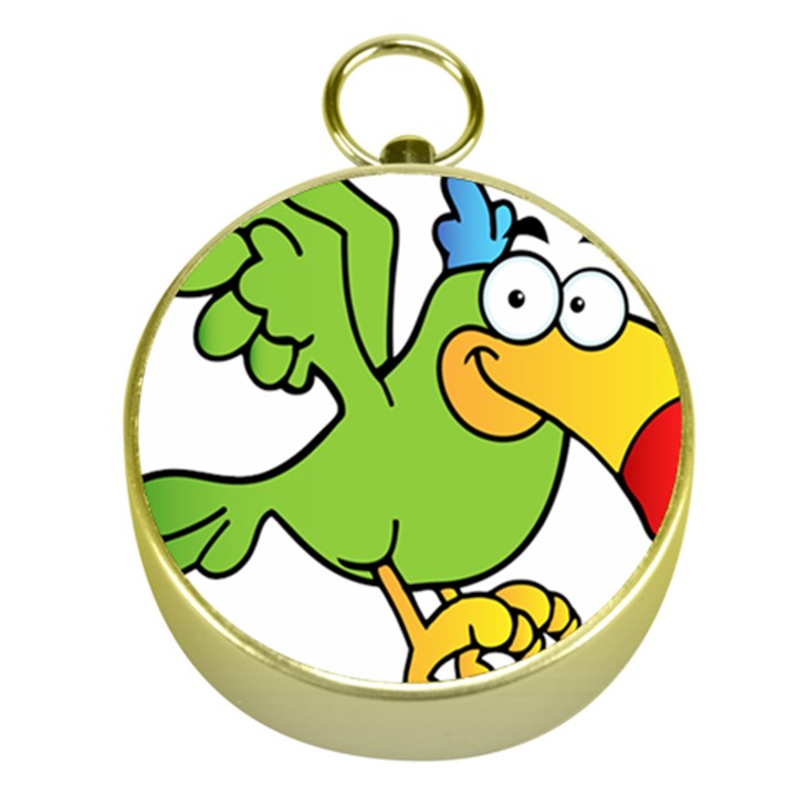 Parrot Cartoon Character Flying Gold Compasses