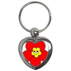 Poppy Smirk Face Flower Red Yellow Key Chains (heart) 
