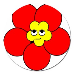 Poppy Smirk Face Flower Red Yellow Magnet 5  (round)