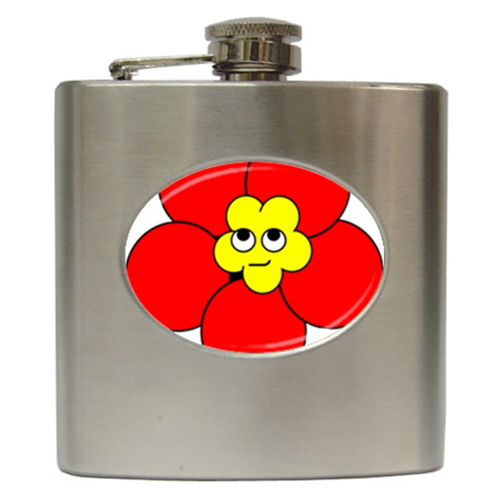 Poppy Smirk Face Flower Red Yellow Hip Flask (6 oz)