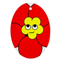 Poppy Smirk Face Flower Red Yellow Oval Ornament (two Sides) by Alisyart