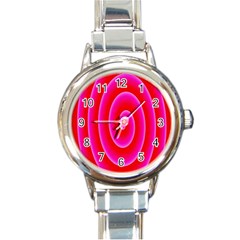 Pink Hypnotic Background Round Italian Charm Watch by Simbadda