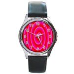 Pink Hypnotic Background Round Metal Watch Front